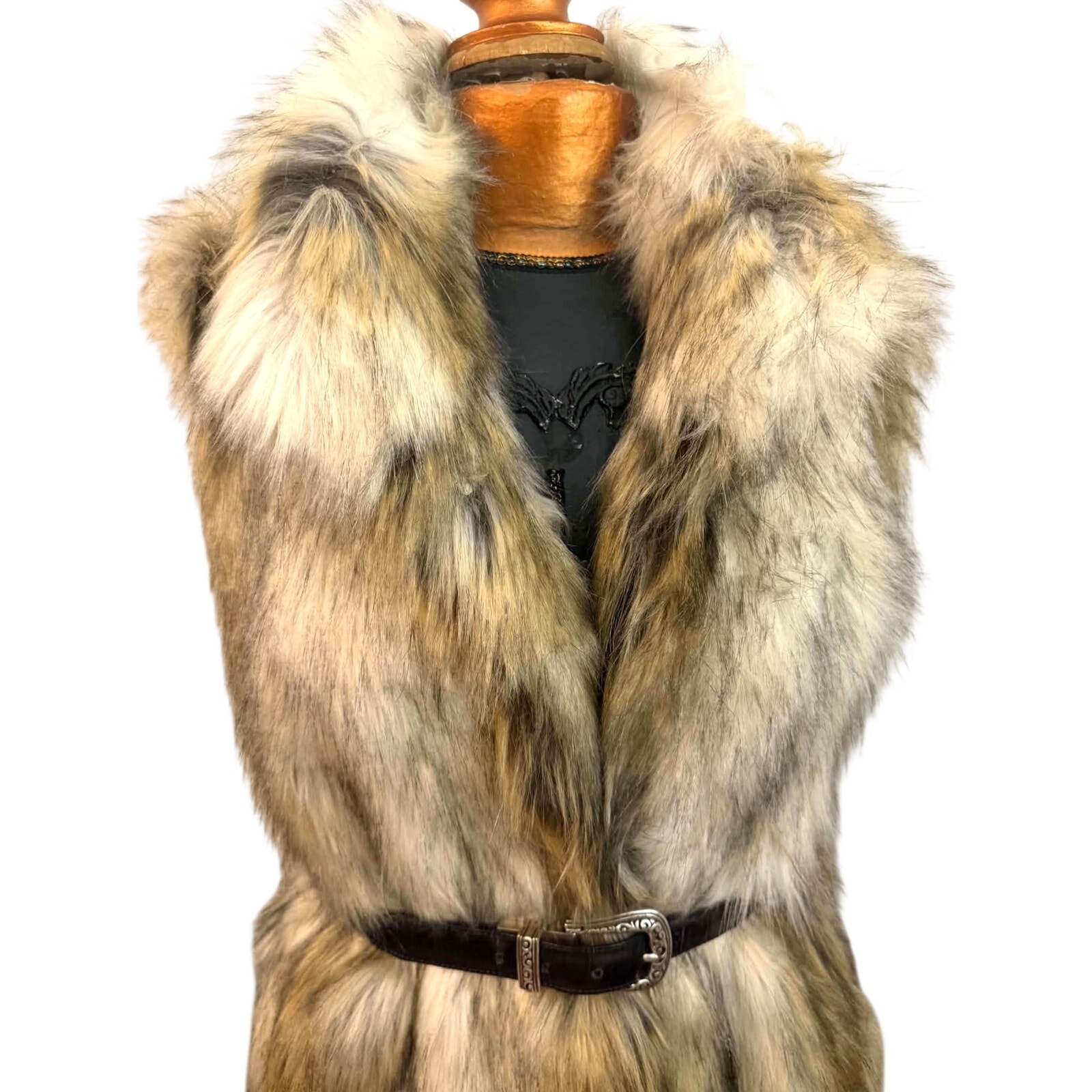 Donna Salyers Fabulous Furs Long Faux Fur Vest Size L Luxe Statement Layer Euc — image 4 of 6